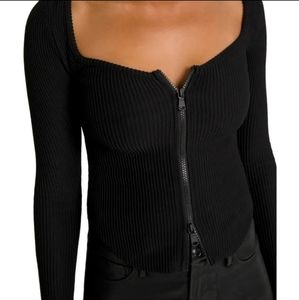 Good American zip front ribbed long sleeve shirt Large